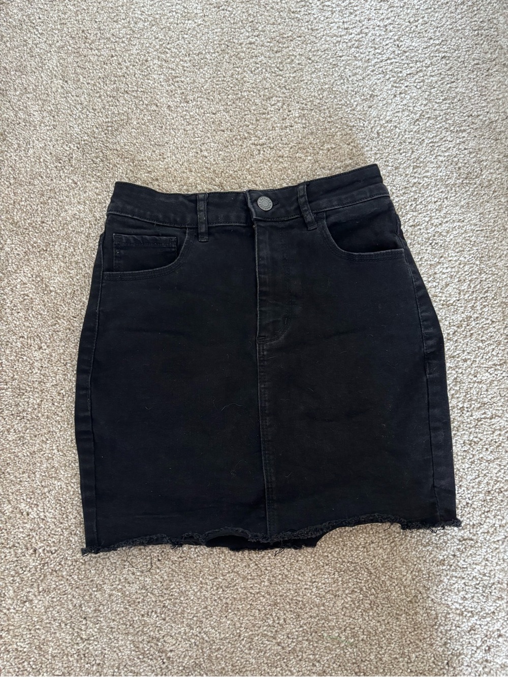 Garage Black Denim Mini Skirt with Raw Hem